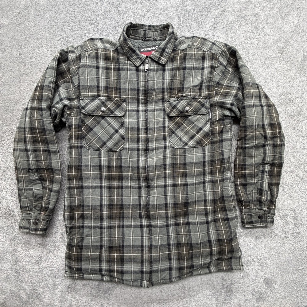 Wolverine Shirt Jacket Mens Medium Gray Plaid Sherpa Lined Full Zip Workwear‎